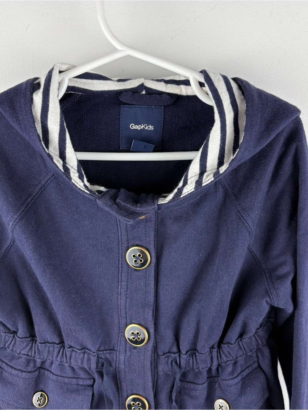 VTG Gap Kids Navy Blue Hooded Anorak Button Sweater Jacket Nautical Girls XS 4 5 - Picture 8 of 8